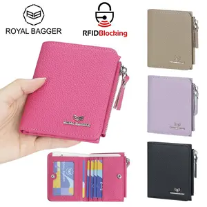 Royal Bagger RFID Blocking Genuine Leather Short Wallet for Women - Slim Bifold Coin Purse, Fashionable & Simple Design 3201