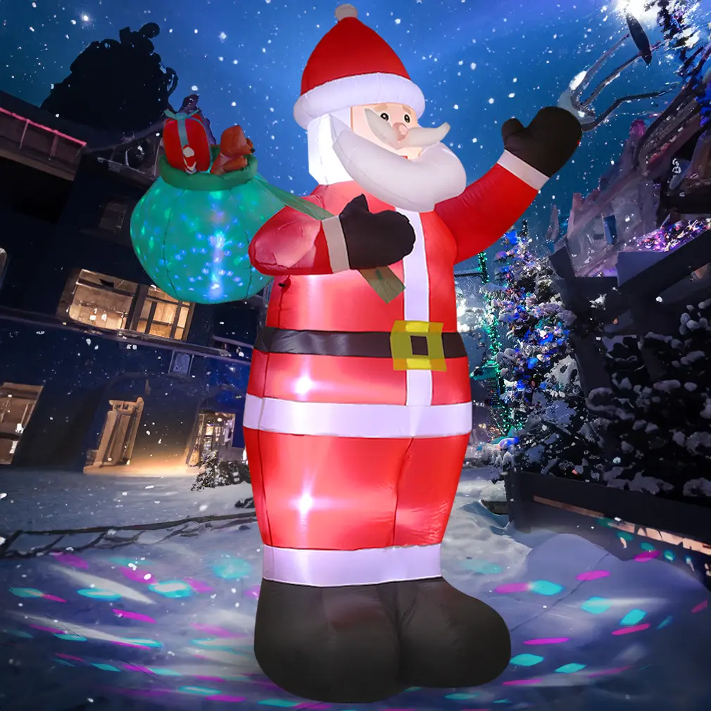 12FT Giant LED Lighted Classic Santa Inflatable Christmas Decoration - Plug-Powered Outdoor Front Porch Decor, Inflatable Christmas Decorations with Built-in Color Rotating Light, Home Festive Supplies, Front Porch Christmas Decor