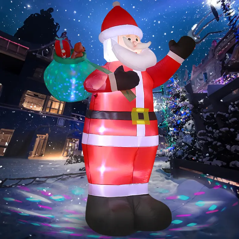 12FT Giant LED Lighted Classic Santa Inflatable Christmas Decoration - Plug-Powered Outdoor Front Porch Decor, Inflatable Christmas Decorations with Built-in Color Rotating Light, Home Festive Supplies, Front Porch Christmas Decor