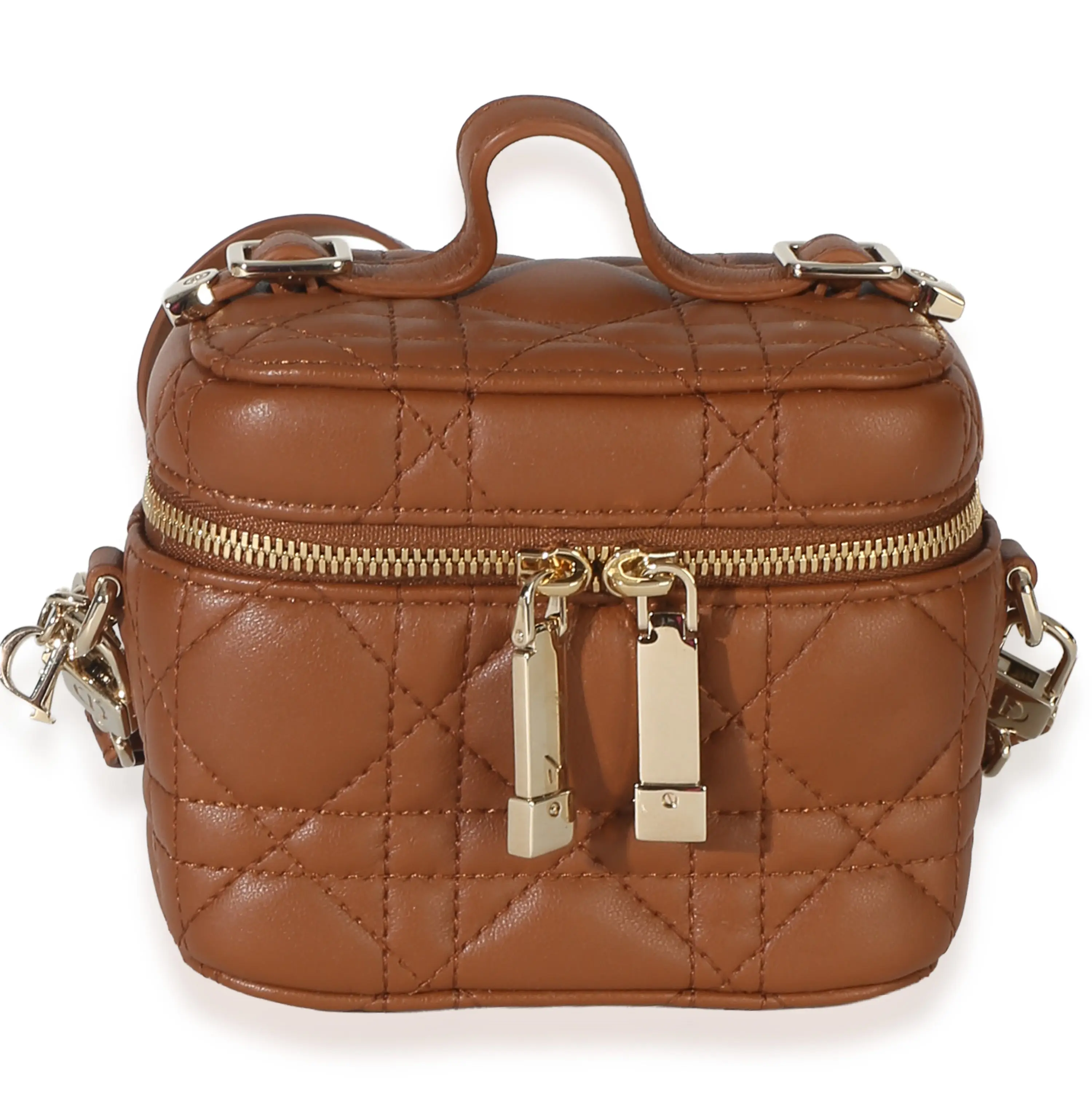 Pre-owned Leather Shoulder Bags Brown Lambskin Cannage Micro Lady Dior Vanity Case