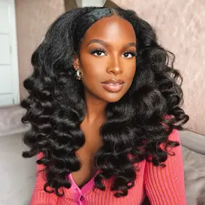 Vshow Pre Wand Curls On Kinky Straight Wigs Half Wigs With Natural Hairline And Drawstring 250% Density Glueless Half Human Hair Wigs For Women
