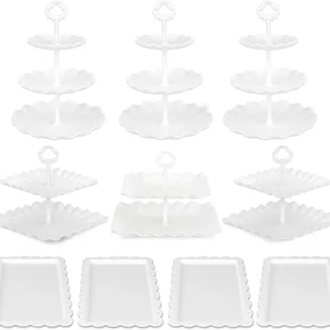 10PCS cake stands, cupcake stands, 3 two-tier cupcake stands + 3 three-tier cupcake stands + 4 appetizer trays, perfect for birthday party gatherings Organiser