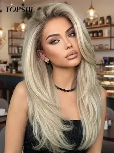 Topshe Medium Length Wig, Light Gold Straight Hair Lace Front, Breathable and Natural Look, Easy to Style for Beginners