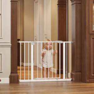 29.5-44.1" Wide Baby Gate for Stairs, Dog Gate Indoor for Doorways, No Drilling Pressure Mounted Pet Gates for Kids, Easy Walk Through Safety Gate, White