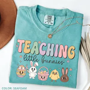 Comfort Colors Teaching Little Bunnies Shirt, Retro Teacher Easter Shirt, Funny Spring Cute Preschool Elementary Teacher Gift, Teachers Easter Day Outfit