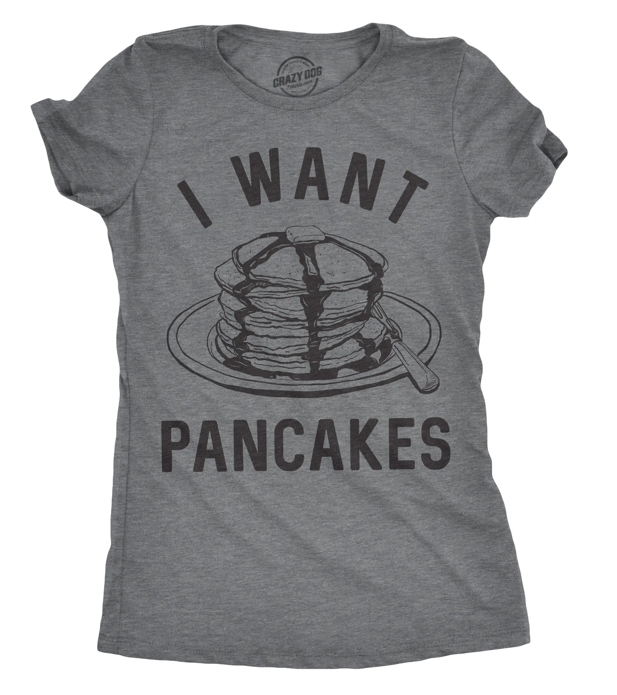 Womens I Want Pancakes T Shirt Funny Breakfast Brunch Food Tee for Ladies Funny Womens T Shirts Cute Vintage Fashion Casual Ladies T-Shirt Gift Funny Food Top Women's Novelty Tees Dark Grey