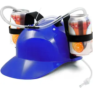 Drinking Helmet - Adjustable Can Holder Cap Drinker Favor Hat - Straw for Beer Soda - Party Fun Beverage Gadgets(Blue)Gift