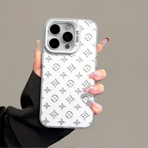 Classic monogram design Holographic phone case, compatible with iPhone and Samsung Galaxy models, featuring vibrant colors, made of soft TPU silicone silver-VarnishUV-2Dlk0027gy