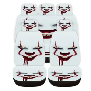 9-Piece Universal Car Seat Covers, Clown Design, Thickened Print, Elastic Fabric, Fits Tesla Mdy, Small Cars, Suvs, Halloween, Christmas Gift