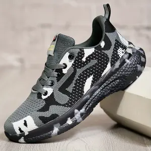 Men'S & Unisex Camo Sneakers - Breathable Knit Upper, Non-Slip Cushioned EVA Sole, Lace-Up Closure for Hiking, Gym, Everyday - All-Season Outdoor Shoes in Black/Gray/White Camouflage Pattern - Lightweight Stability Footwear,