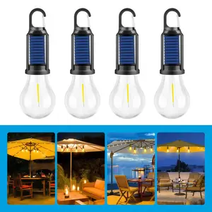 4 Pack Solar Tent Camping Light Bulb Rechargeable Portable LED Lantern with 3 Modes Tungsten Clip Hook for Camping Hiking Backpacking Emergency Convenient