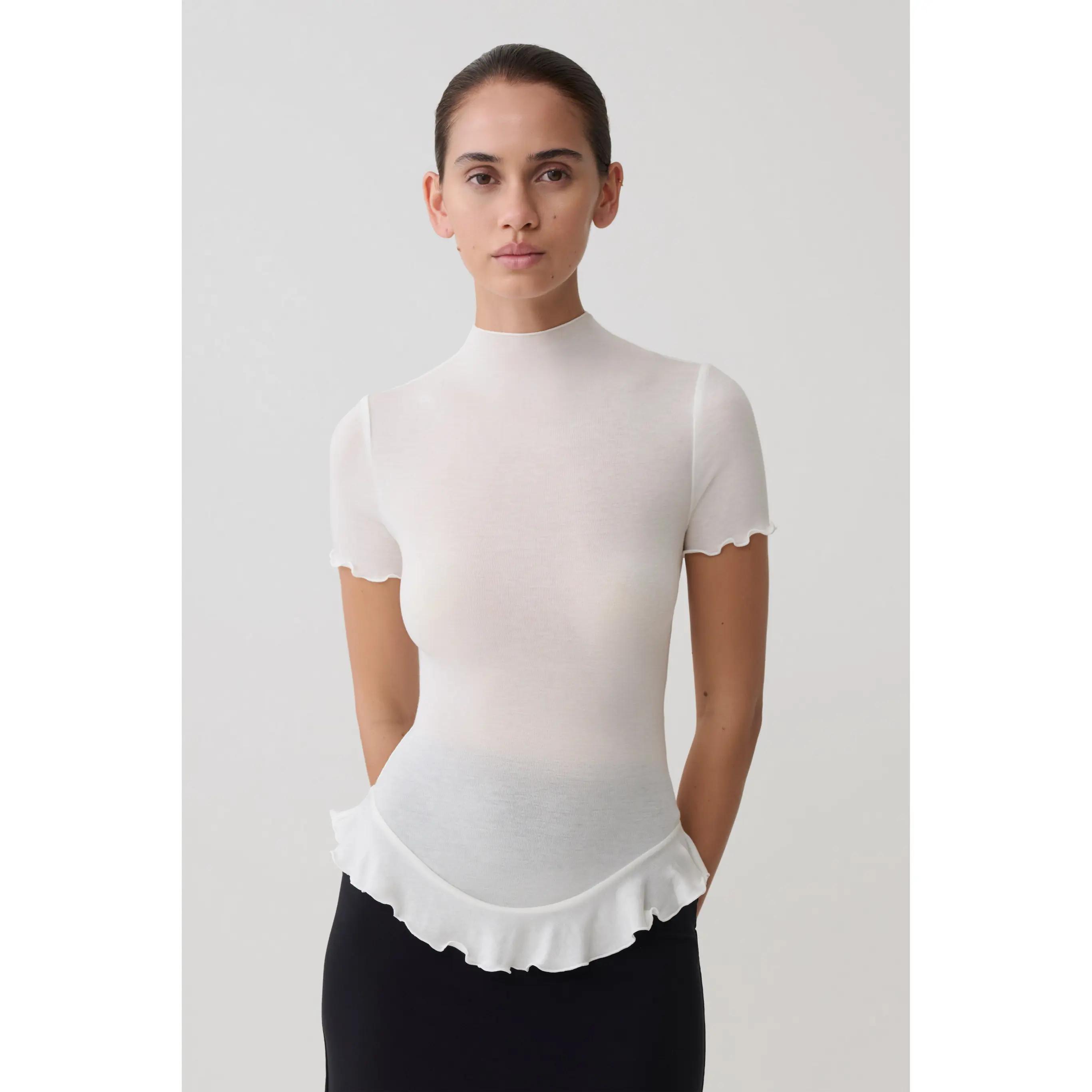 Nira Short Sleeve Ruffle Top - White