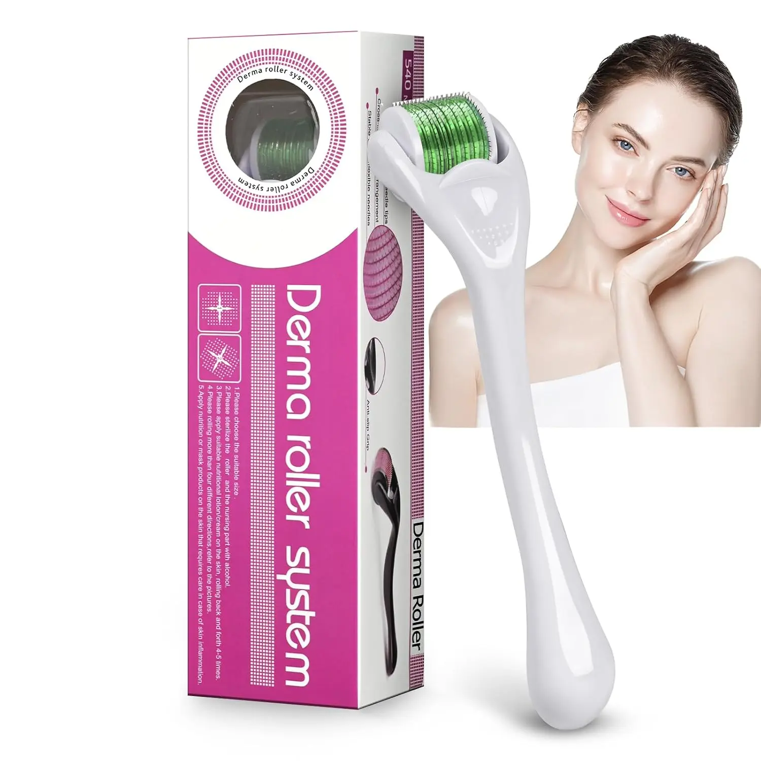 Derma Roller Beard Roller 540, Titanium Micro Needling Roller Microneedle Roller for Men Women Home Use 0.25mm