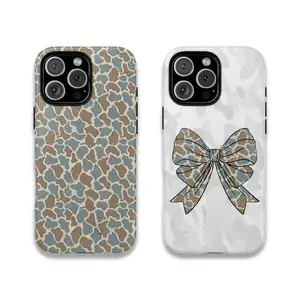 Camouflage IPhone Case with Bow – Super Hot Camo Style 2025 Suitable for IPhone17 16 15 14 13 12 11 X Pro Max Mini Plus, Camouflage Hunting Patterns Gift, Trendy Streetwear Style