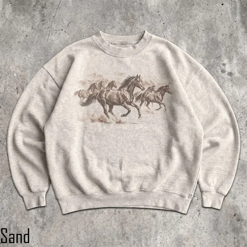 90s Western Horse Sweatshirt, Unisex Men & Women's Graphic Sweater, Vintage Cowboy Pullover, Country Desert Sweater, Mustangs Crewneck