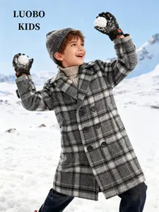 【 LUOBOKIDS 】 Children's thick plaid cotton jacket, Western College style coat, winter warm jacket, suitable for children with a height of 90-160cm, Plaid Print Coats