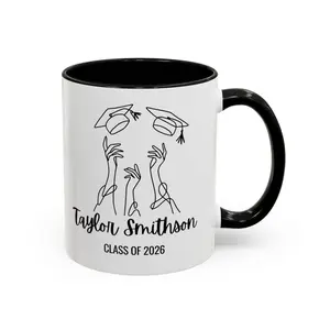 Personalized Graduation 11oz Accent Mug, Class of 2026 Cap Toss Coffee Cup, Custom Name Gift