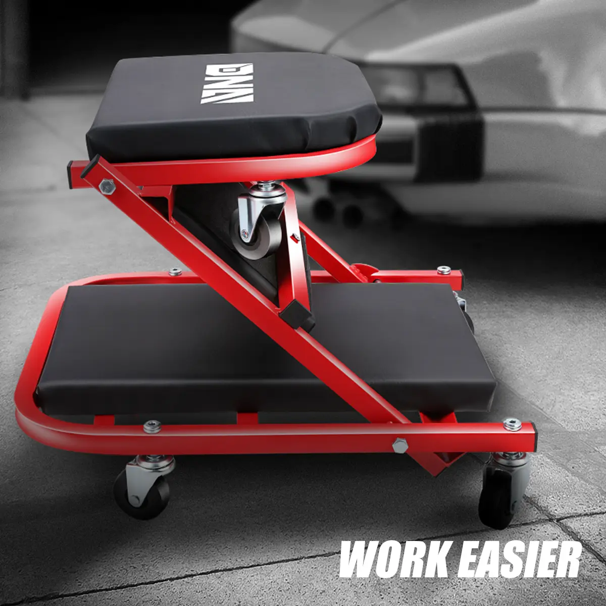 Foldable Garage Mechanic Creeper with Wheels Tool Tray Padded Headrest 2 in 1 Lay Flat Seat Style Z Shape Car Inspection Car Automotive Tools Car Repair Tools