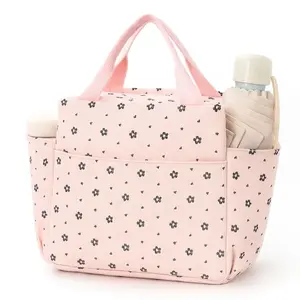 Portable Corduroy Lunch Bag Insulated Thermal Bento Bag Large Capacity Reusable Square Lunch Tote Bag for School Students Office Work Picnic Travel Daily Use