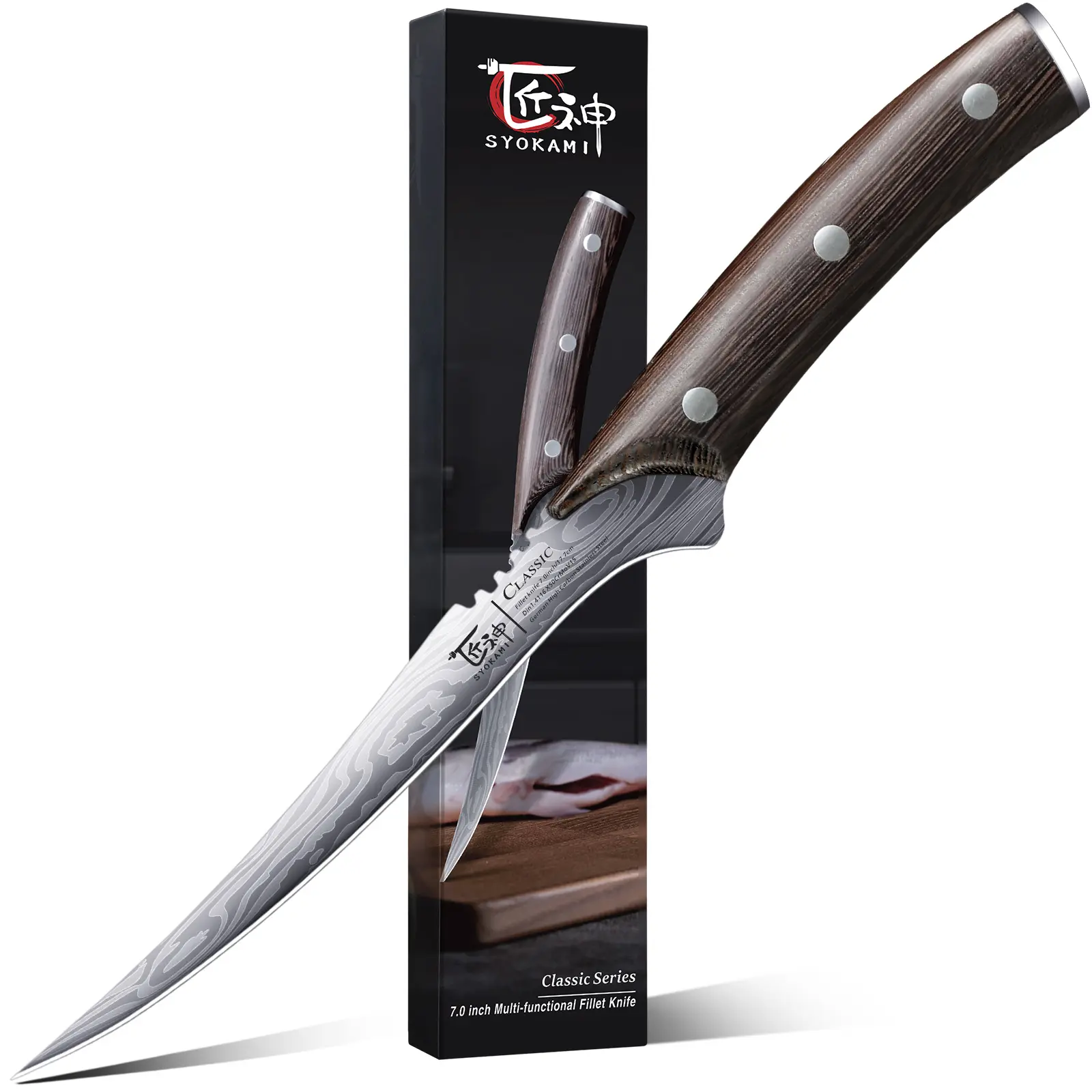 【DealsForYouDays】SYOKAMI Fillet Knife, Razor Sharp 7.2 Inch Boning Knife, High Carbon Stainless Steel Filet Knives with High Flexibility, Wooden Handle Home Kitchenware, Full Tang Damascus Pattern Fish Cutting Knives, Ideal for Mother's Day Gift