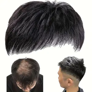 Men's Invisible Hair Replacement Block, Fluffy New Top Knot Fashion Short Style, High Temperature Fiber Material, Unisex Fake Hair Piece