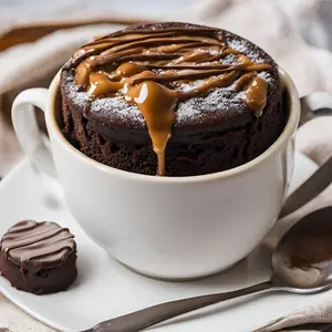 Chocolate Caramel Mug Cake - 15g Protein, 6g Fiber, 130 Calories, Quick & Easy Microwave Dessert, Single Serving, Cocoa & Caramel Flavors