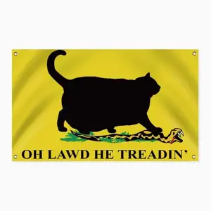 Oh Lawd He Treadin! Humor Banner, Fat Cat Flag, 3x5 Feet Suitable For Indoor And Outdoor Decoration Banner Set Ornaments