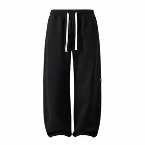 Men's Solid Wide Leg Sweatpants, Straight Leg Casual Sports Pants, Elastic Waist Drawstring Lounge Pants with Pockets, Heavy-Knit Workout Running Street Dance Pants for Autumn Winter