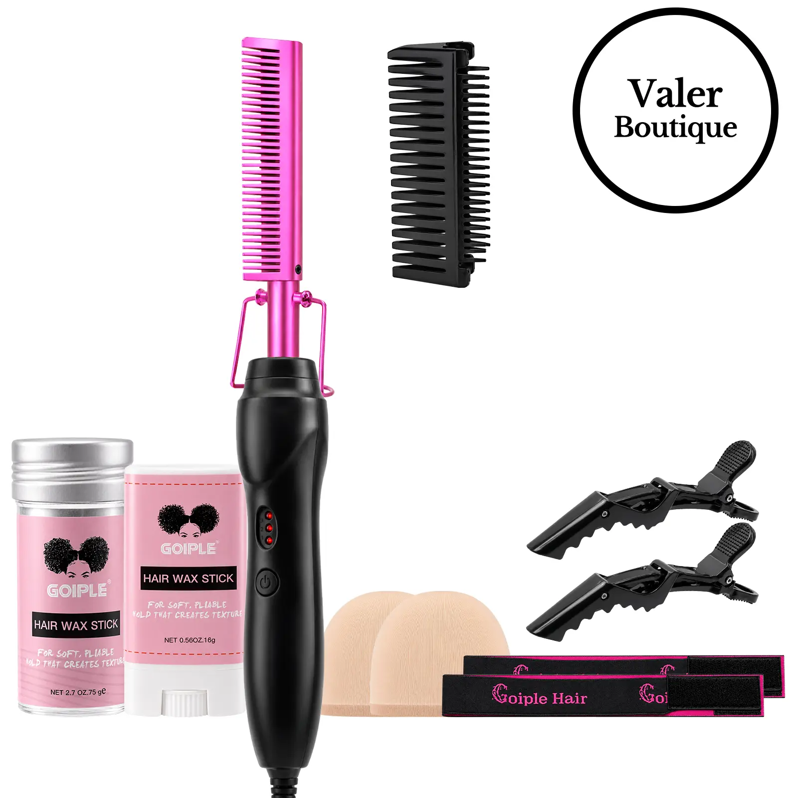 9 Counts Hot Comb Set Electric Hair Straightener Curling Iron for Black Hair Wigs Includes Wax Stick Wig Cap and Edge Band