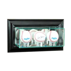 Perfect Cases  Wall Mounted Triple Baseball Display Case- Black