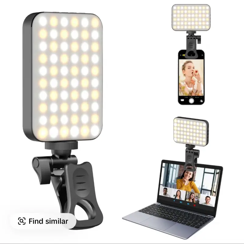 Rechargeable Selfie Light, Clip Fill Light for Phone Laptop Tablet Portable Light for Video Conference Live Streaming Zoom Call Makeup Picture (Black)
