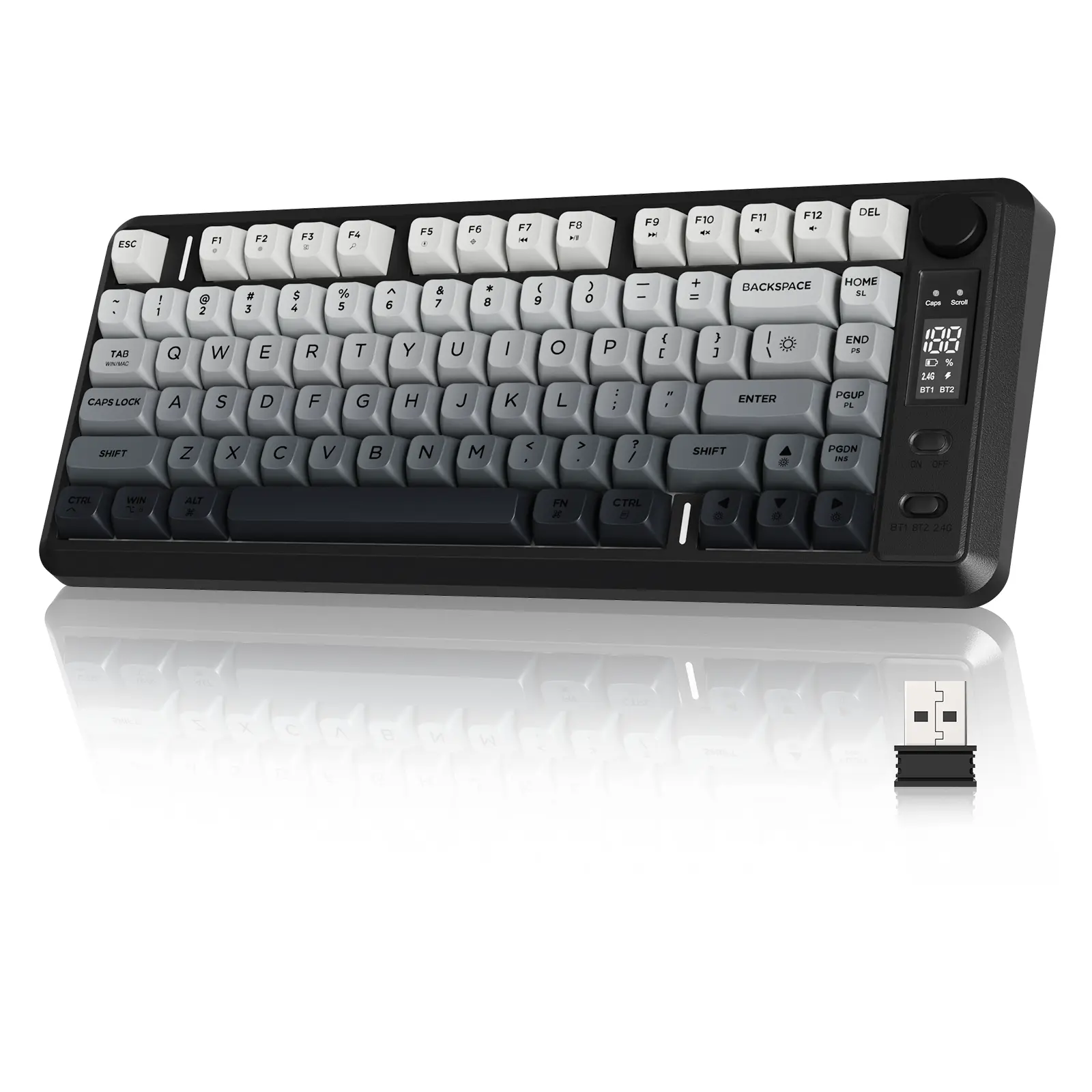ATTACK SHARK×ZIYOU LANG M75 Compact Wireless Gaming Keyboard, RGB Lighting, Rechargeable 2000mAh Battery, PBT Gradient Keycaps, Membrane with Mechanical Feel, Digital Screen & Knob for PC, MAC