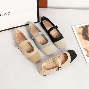 Plus Size Women'S Knit Square Toe Mary Jane Flats 2026- Single Strap Flat Shoes Spring Summer Comfort Casual Shoes, Women Shoes