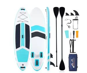 10.5ft Inflatable Stand Up Paddle Board, Non-Slip Deck, Complete SUP Accessories Set for All Skill Levels,﻿Blue and Gray