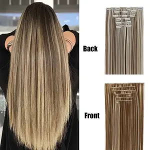 JZ Styles Clip in Hair Extensions Synthetic Straight Layered Heat Resistant Long Wavy Daily Natural Soft Hairpiece for Women