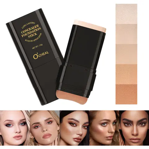 2-in-1 Foundation Concealer Stick with Built-In Brush, Dual-Ended Cream Concealer & Brightener, Lightweight Moisturizing Makeup Stick for Dark Circles, Blemishes, Under Eye Coverage & Natural Everyday Makeup, All Skin Types