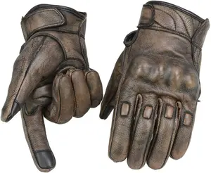 Milwaukee Leather MG7514 Men's Brown Leather with Gel Palm Motorcycle Gloves W/Protective Knuckle