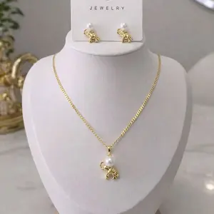 Simple & Elegant Elephant Jewelry Set – 24” x 2mm 14K Gold Laminated Necklace & Earrings
