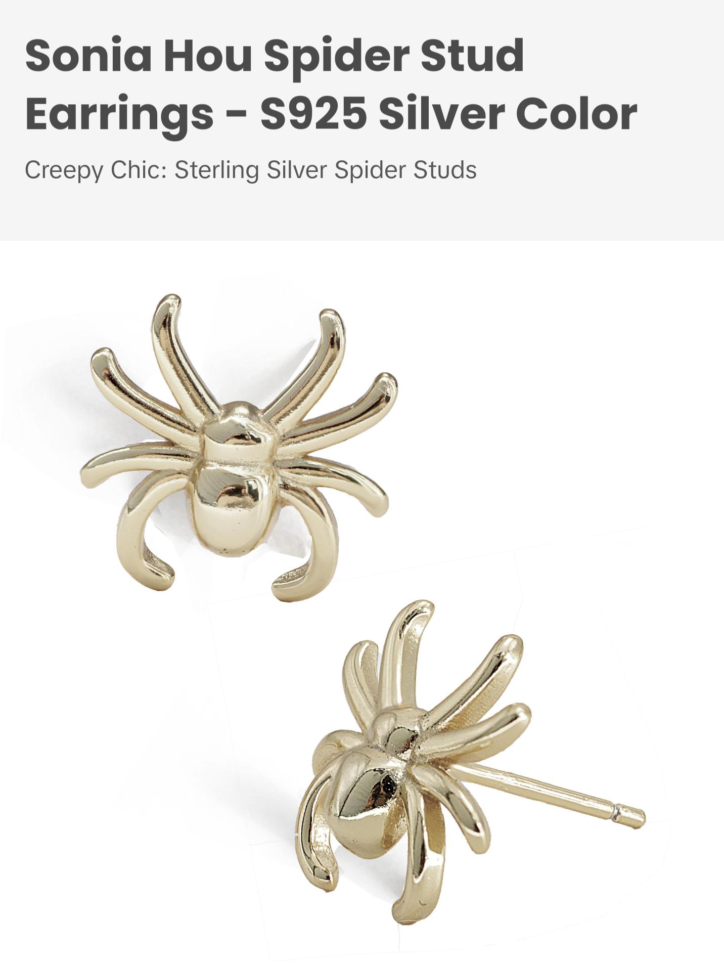 SONIA HOU Spider Halloween Stud Earrings - Sterling Silver | S925 Chic Trendy Exquisite Fashion Design Plated Stackable Accessory