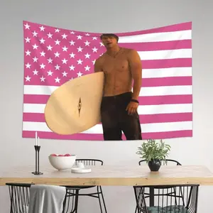 American Flag Pink JJ Star Maybank Tapestry Wall Tapestries Flag Wall Decoration Wall Hanging For Dorm Bedroom Livingroom Party Deco Decorative Light