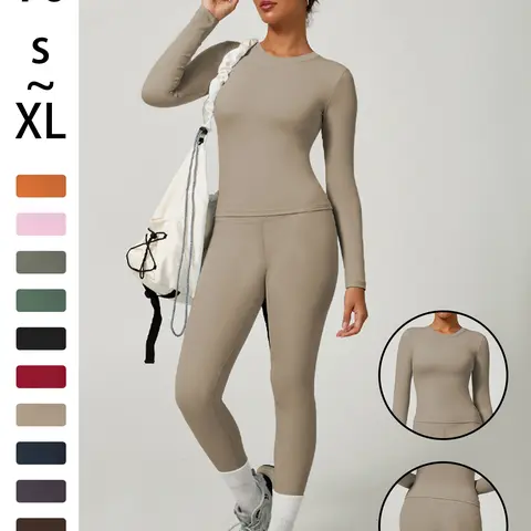 Women's Sporty Solid Color Top & Pants Set, Yoga Outfits, Workout Outfits, Activewear Fitness, Comfortable Tee & Slim Fit Leggings, Ideal for Daily Yoga & Fitness Activities, Skinny Sportswear