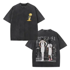 Vintage Wemby, Castle "Area 51 Duo" Champion Trophy Edition pattern double-sided vintage washed black T-shirt, unisex oversized heavy cotton streetwear top, is an ideal gift for teams and basketball enthusiasts.