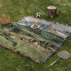 Multi Purpose Picnic Mat Yarn Woven with Tassel: Alps Pattern, Soft and Breathable, Suitable for Travel Camping Lawns Weddings Concerts. Indoor Bohemian Decoration Machine Washed and Used As Bed Blanket Sofa Towel Tablecloth Tapestry