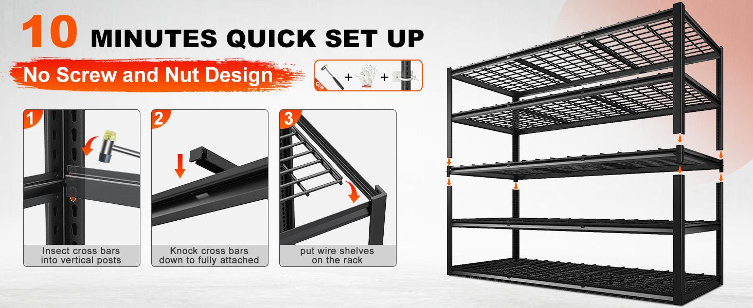 60" W Garage Shelving Heavy Duty 3000LBS Storage Shelves Adjustable Metal Shelving Unit for Storage 4/ 5 Tier Garage Storage Shelves Industrial Utility Shelf for Basement, 72" H / 60"H x 60" W x 24" D