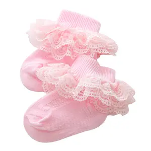 Baby Cotton Frilly Lace Socks, Soft Eyelet Ruffle Socks, Infant Baptism Birthday Gift Socks for Newborn Boys Girls