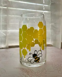 Honeycomb and Bee Glass Can