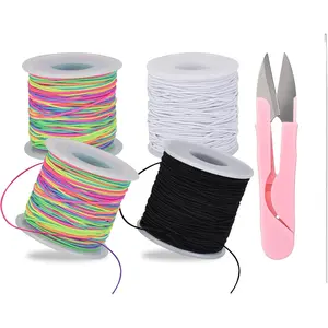 Stretchy Bracelet String,Nylon String Rainbow Elastic 4 Rolls Elastic String for DIY Crafts, 1mm Stretchy Cord for  Making Sewing Necklace Beading, 668FT,+Beading  Black, White,