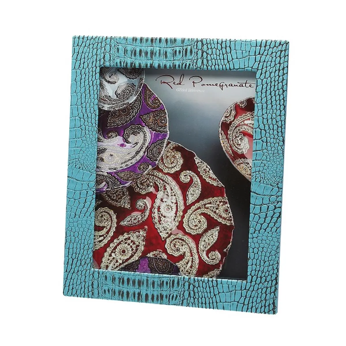 Red Pomegranate 121-6 Crock Design Turquoise Leaf Accent Glass Photo Frame, 8x10 in, Home Decor for Room Use