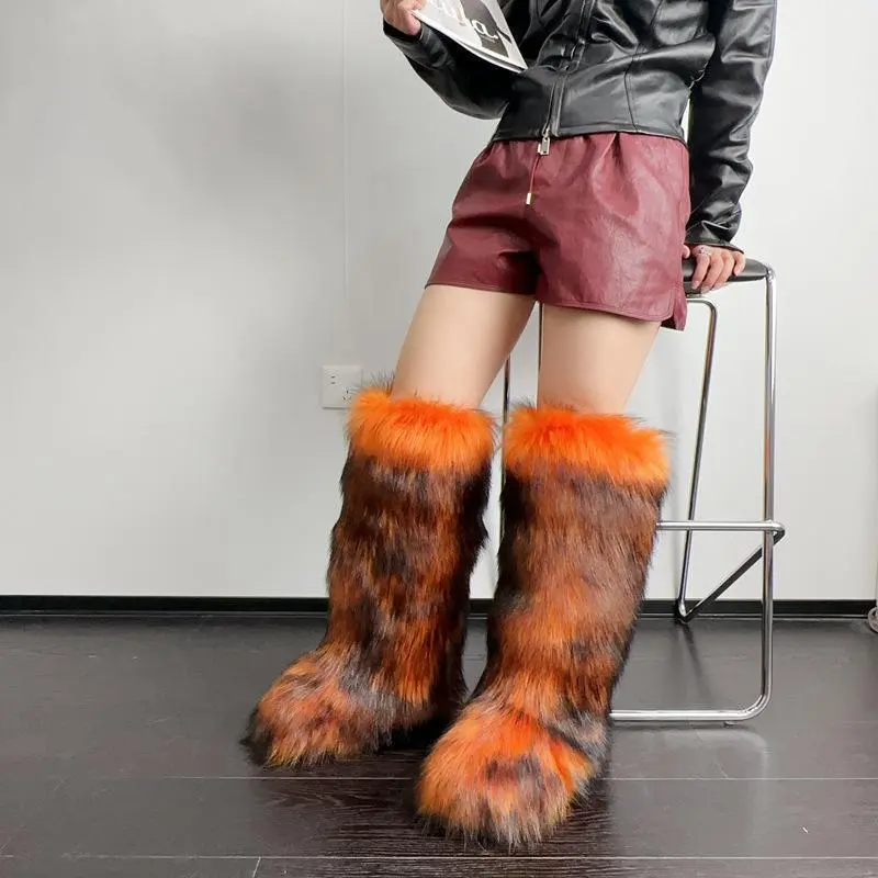 2025 New High Boots and Knee-length Snow Warm Imitation Fox Fur Raccoon Fur Women's Shoes 2025 New High Boots and Knee-length Snow Warm Imitation Fox Fur Raccoon Fur Women's Shoes