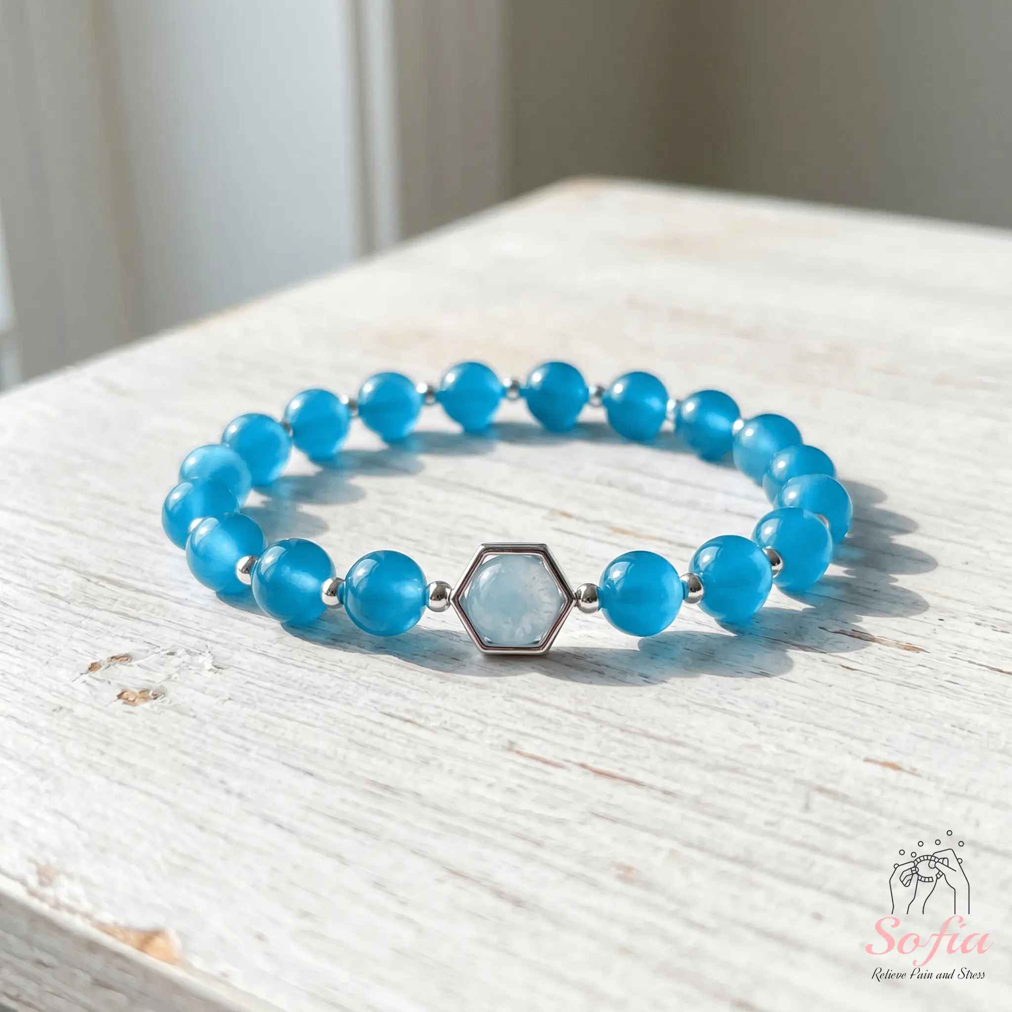 Sofia Dopamine Blue Beaded Bracelet  - Sun UV Reactive Bracelet - Color Changing Bracelets - Boho Style Dopamine Summer Jewelry